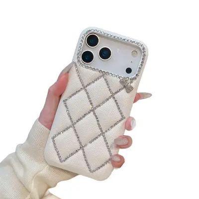 高级感皮纹网格线条钻蝴蝶结手机壳适用iPhone17ProMax防摔保护套 - 6