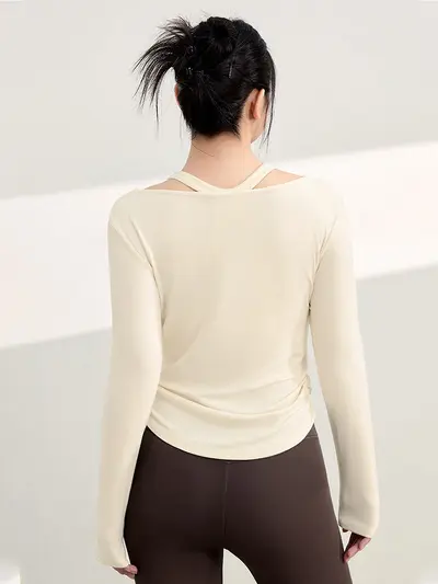 大码胖mm瑜伽服女长袖普拉提上衣运动跑步训练显瘦春季健身服T恤
