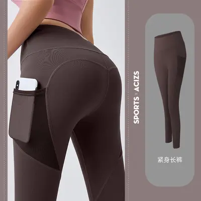 Бесшовные леггинсы Peach Butt длиной 9/10 с высокой талией, эластичной сетчатой вставкой, боковым карманом, эффектом подтяжки ягодиц для йоги и спорта, облегающие брюки - 7
