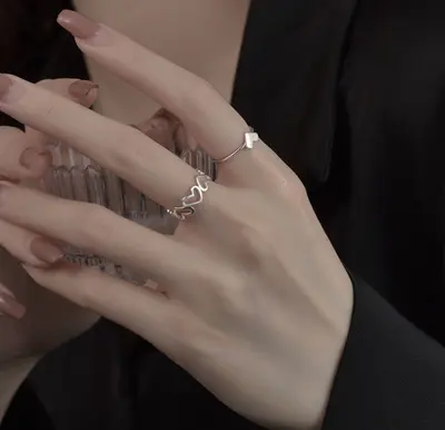 Elegant Wavy Ring Set, Minimalist Design Women's Rings - 9