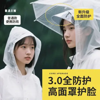 新帽檐便携一次性雨衣长全身防暴雨成人儿童加厚旅行户外雨披 - 2