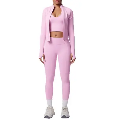 Seamless Solid Color Yoga Set, 3-Piece, Breathable, High Stretch - 6
