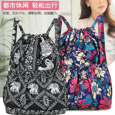 Ultra-Light Floral Drawstring Backpack for Women, Foldable Shopping Bag - 3