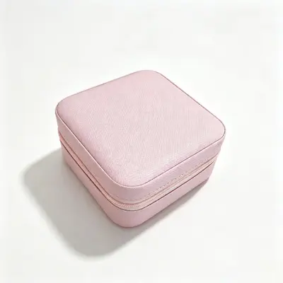 Square jewelry storage box, travel jewelry box, mini leather zipper pouch, portable necklace ring box - 8