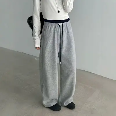 大码纯色高腰显瘦弹力束脚休闲裤女2026新款直筒阔腿裤长裤女裤子
