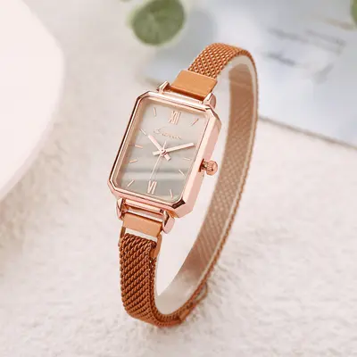 Wholesale trend retro square peacock green Milan mesh strap, decorative green watch for women with premium feel. - 7