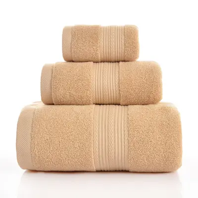 Bathroom towel set, three pieces, 100% cotton, thick and absorbent - 9