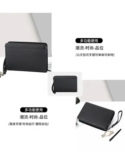 Men's Clutch Bag, Large Capacity Full-Grain Cowhide Leather - 3