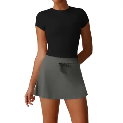 Casual Sports Slim-Fit Set for Women, Round Neck Short-Sleeve Top, Yoga Wear, Versatile Pants and Skirt, Tennis Training Casual Set