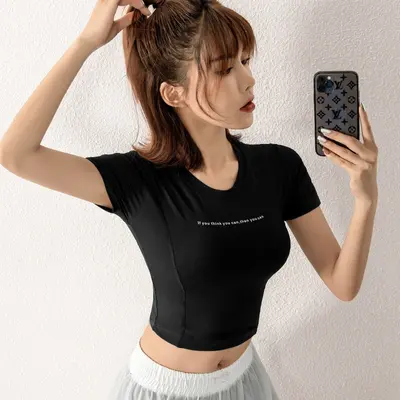Yoga-Oberteil für Damen, Kurzarm-Crop-Top, schnelltrocknend, atmungsaktiv
