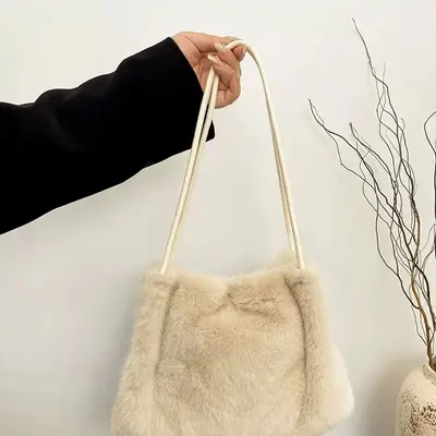 Women's Plush Tote Bag, Autumn-Winter Style, Large Capacity Single Shoulder - 5