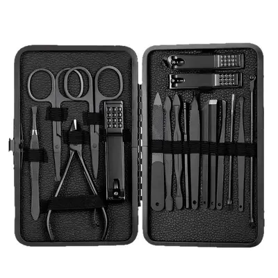 Cross-Border Nagelknipser-Set, schwarz, 18-teilig, sofort lieferbar, Edelstahl-Komplettset mit Maniküre- und Nagelschneidewerkzeugen, Nagelknipser.