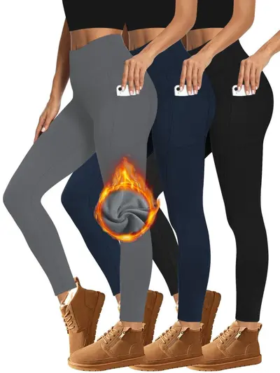 Kadın Polar Astarlı Yüksek Bel Tayt, Kış, Cepli, Spor Yoga Pantolonu - 1