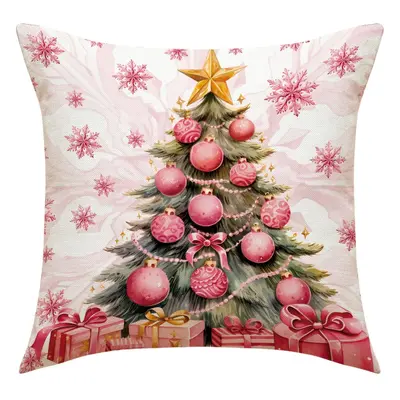 Christmas pillow cover reindeer set sofa cushion cover European and American home style removable and washable linen printed square pillow cover - 8