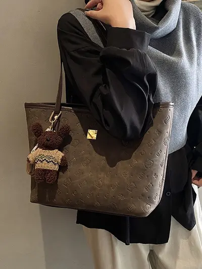 Vintage Embossed Women's Shoulder Tote Bag, Large Capacity Commuter - 3
