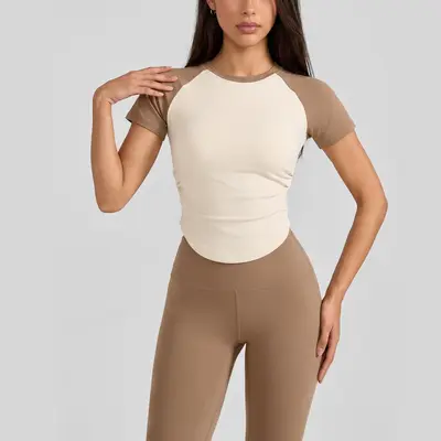 Women's Yoga Set with Slimming Effect and Short-Sleeve Top - 12