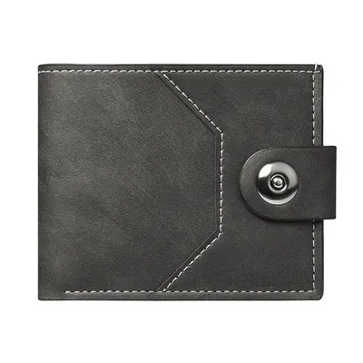 Short Men's Wallet with Button Clasp, Horizontal Style - 5
