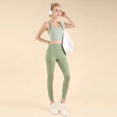 High-Waist Hip-Lifting Yoga Set, Racerback Top, Tummy Control - 13
