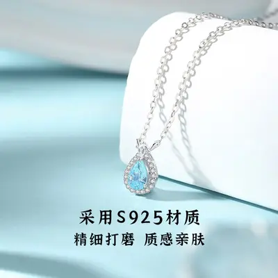 S925 sterling silver blue teardrop necklace and bracelet set - 3