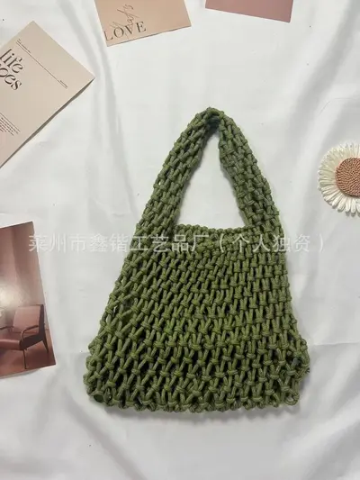 Handgewebte Damentasche aus Baumwollkordel in Zuckerfarbe, Strand-Eimertasche - 12