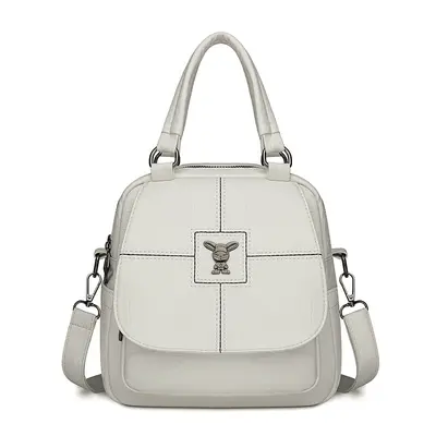 Women's Convertible Backpack and Shoulder Bag, Soft Leather, Retro Style - 12