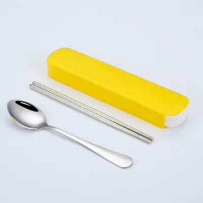 Besteckset, Komplett-Set aus Edelstahl Löffel und Essstäbchen, tragbares Besteckset, Essstäbchen und Löffel, dreiteiliges Messer- und Gabelset - 11