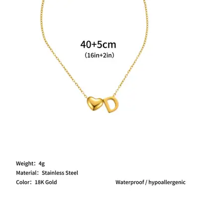 European and American Cross-Border 18K Gold Plated Stainless Steel Heart Pendant Clavicle Chain with 26 English Letters Titanium Steel Necklace - 10