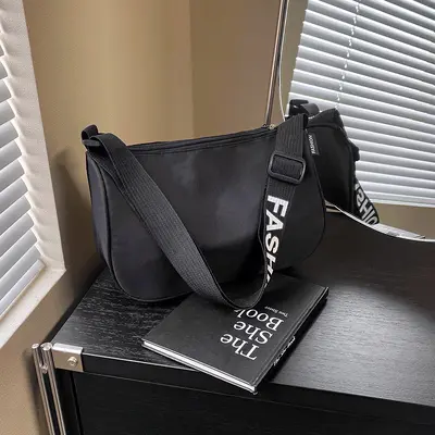 Large Capacity Nylon Canvas Women's Shoulder Bag with Wide Strap - 7