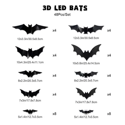 3D Halloween LED Night Light with Bat and Spider Wall Sticker - 10