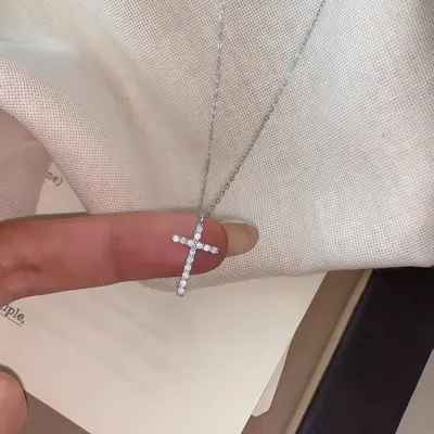 S925 gümüş 14K altın çapraz kolye, elmas - 3