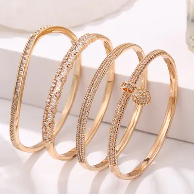 Copper bracelet with rhinestone, gold and silver options - 3