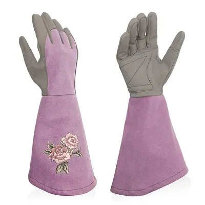 Long-Sleeve Cowhide Rose Pruning Gloves, Thorn-Proof - 8