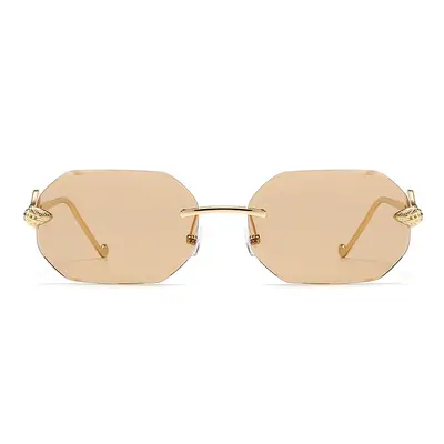 Frameless Multi-Facet Cut-Edge Sunglasses with Snake-Leg Temples - 3