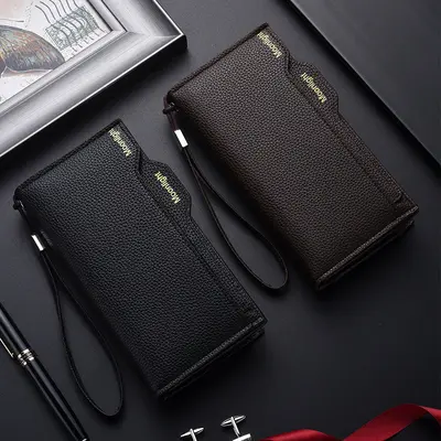 Long Men's Wallet, Soft Leather, Multi-Card Slots, Zipper - 1