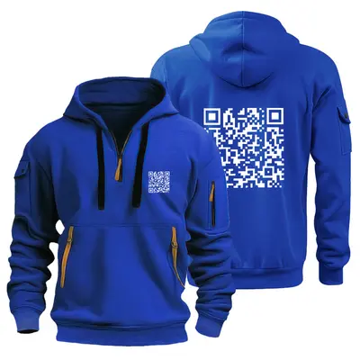 Men's Hooded Zip-Up Fleece Sweatshirt with QR Code Design - 10