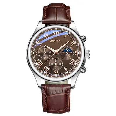 Wokai WK Herrenarmbanduhr Quarz Sportarmbanduhr Freizeit Lederarmband Herrenuhr