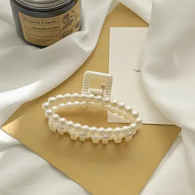 Popular style hair claw clip imitation pearl hair claw shark clip hair claw women's premium large hair claw hollow plastic hair claw - 7