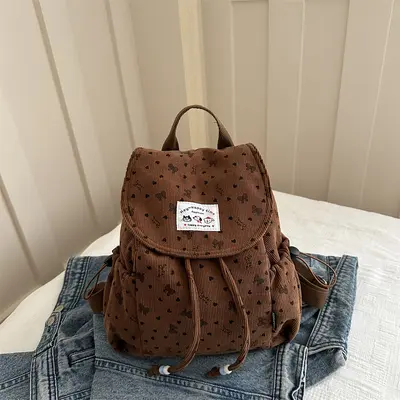 Cross-Border Yeni Model Büyük Kapasiteli Kadife Çift Omuzlu Sırt Çantası Kadın Moda Rahat Çok Amaçlı Kısa Mesafe Seyahat Fiyonklu Çift Omuzlu Sırt Çantası - 9