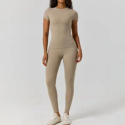 Kadın Yoga Kıyafeti İki Parça Set, Çıplak His, Bahar Yaz Spor - 5