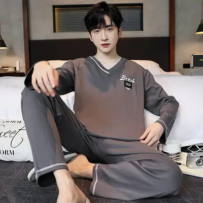 Men's Long Sleeve Pajama Set, Cartoon Print, Loose Fit