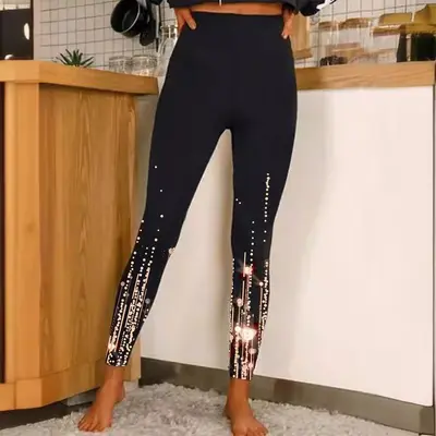 Damen-Stretch-Leggings, High-Waist-Yogahose mit Print - 4