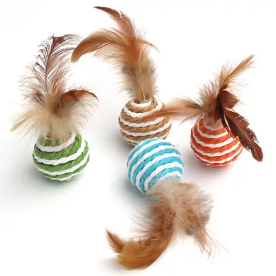 Feather Sisal Cat Toy Ball with Rope and Paper Balls for Self-Play - 1