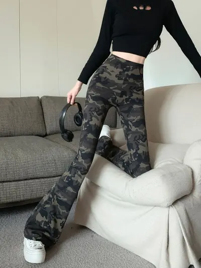 Damen Camouflage-Mikro-Schlaghose, hochelastisch
