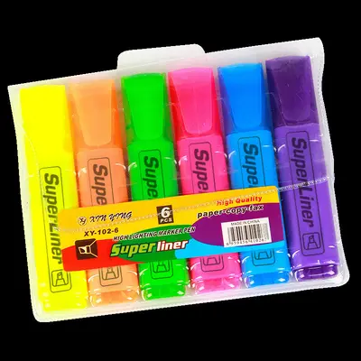 6-farbiges Textmarker-Set mit Schrägkopf - 8