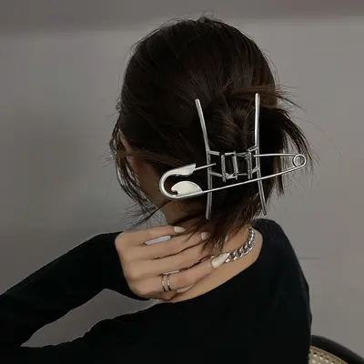 Große silberne Metallhaarspange für dickes Haar, geometrische Haarkralle, Haaraccessoire, koreanische Haiklemme.