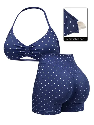 Seamless High-Stretch Women's Yoga Set with Halter Bra and Three-Quarter Leggings - 11