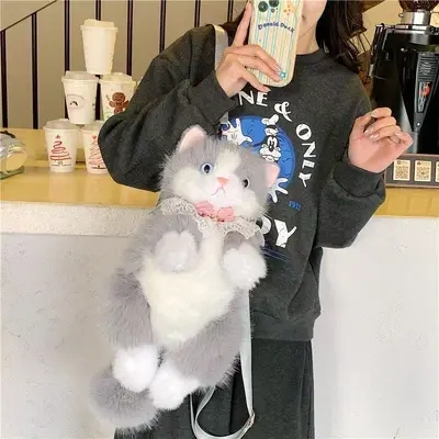 Simulation Ragdoll Cat Plush Backpack for Girls - 4