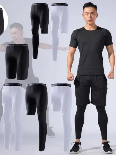 Fitness spor kıyafeti çabuk kuruyan tayt erkek yaz kısa kollu üstler koşu antrenmanı basketbol sıkıştırma dip şort