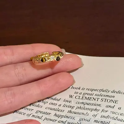 Tiger eye star water drop open ring - 8