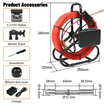 Foreign Trade Cross-border Supply Pipeline Endoscope with Measurement Markings for Photography and Recording 4.3 Inch Screen 16.5mm Small Lens - 7